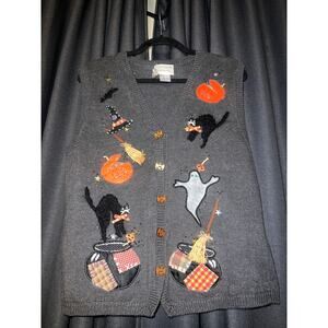 Ugly Halloween Sweater Vest Pumpkin Ghost Vintage Size Medium